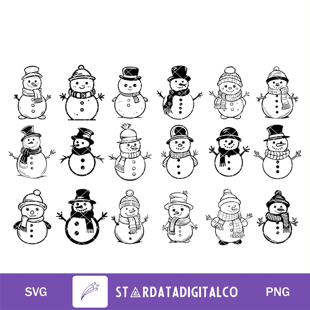 Snowman Svg Bundle Clipart, Winter Christmas Cute Snowman Png Vector ...