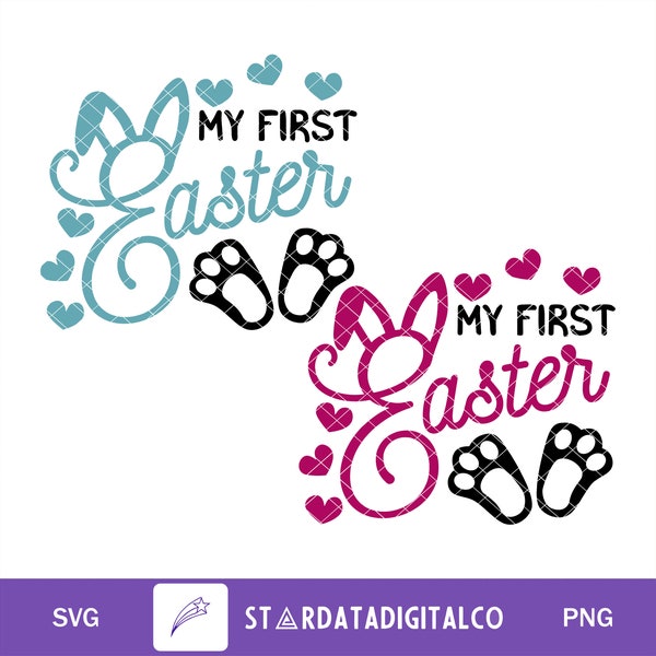 my first easter svg, baby girl + baby boy, my first easter png, cutting files, bunny with bow svg