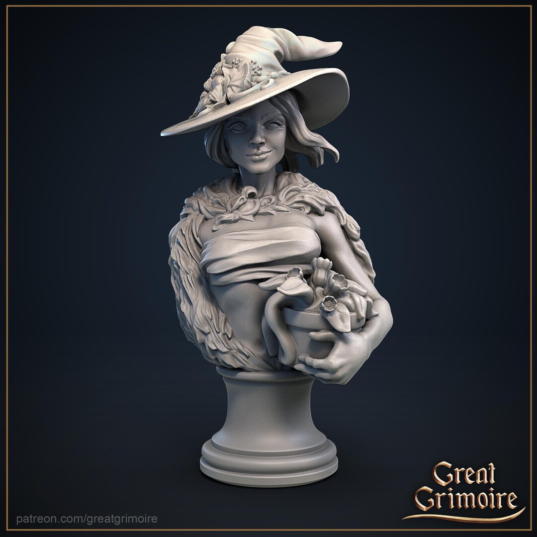 Curated visual reference: Resin Bust Gowns Boldll Nd Golden Tassels Reference: Amber Bust Witch 3D Printed Resin Model Display Piece For