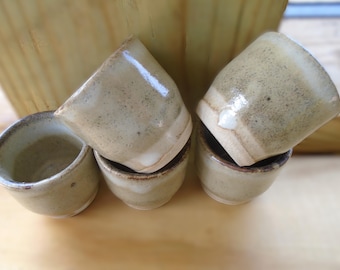 A Set of 5 small, handmade ceramic Japanese-style yunomi, tea or ochoko, sake cups