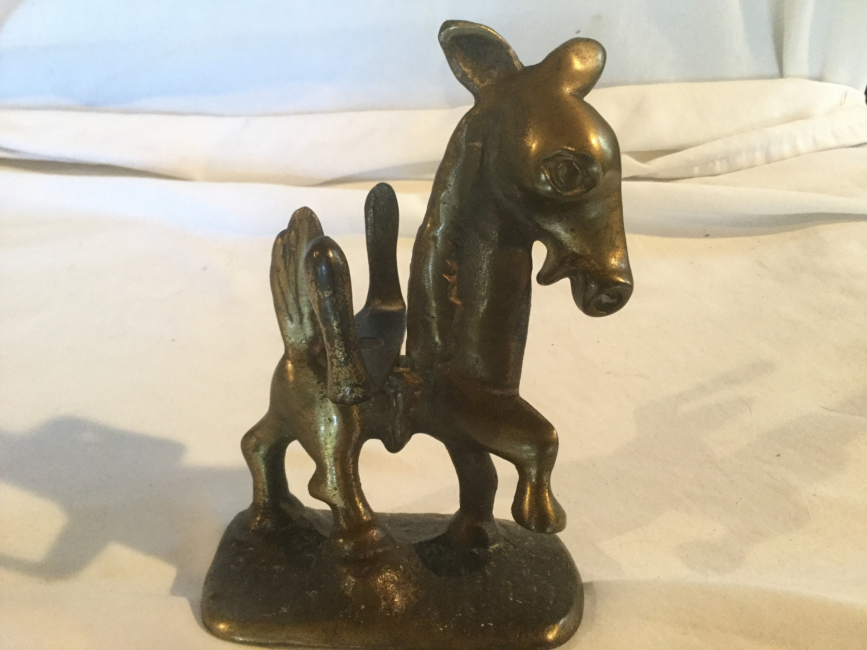 Antique Cast Iron Bronze Color Donkey, cigarette pack or cell Phone holder, paper weight, figurine