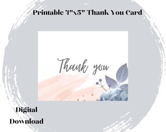 Modelo de cartão de agradecimento de flores para impressão, obrigado de casamento, obrigado de noivado, DOWNLOAD INSTANTÂNEO