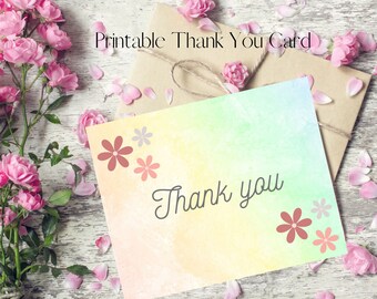 Modelo de cartão de agradecimento de flores para impressão, casamento, noivado, bebê, presente DOWNLOAD INSTANTÂNEO