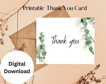 Modelo de cartão de agradecimento de flores para impressão, casamento, noivado, bebê, presente DOWNLOAD INSTANTÂNEO