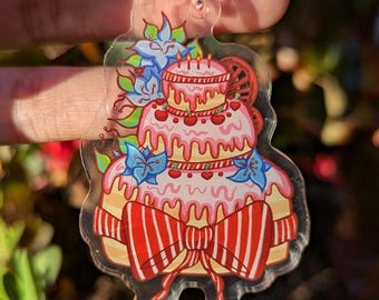 ピンクのケーキ型キーホルダー（2.5インチ）｜デザートフードアクセサリー