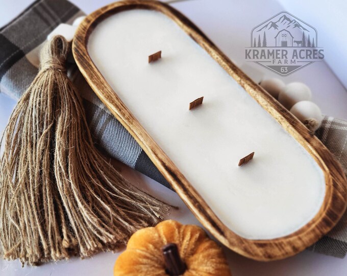 Dough Bowl Candle With Crackling Wood Wicks, Farmhouse Dough Bowl