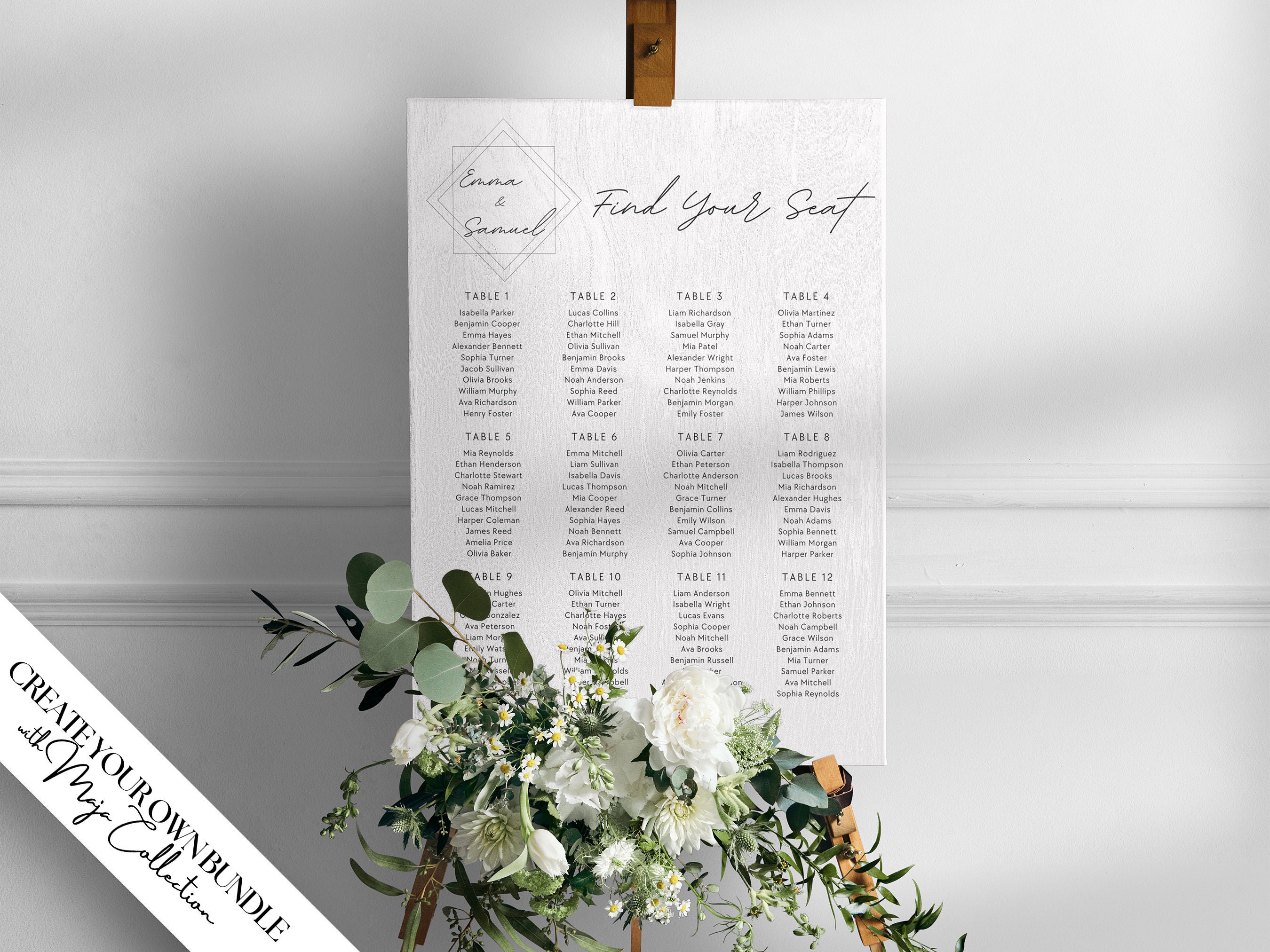 MAJA Printable Seating Chart Poster Template, Black and White ...