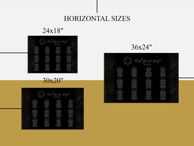 BELLE Printable Seating Chart Poster Template Black and Gold Etsy