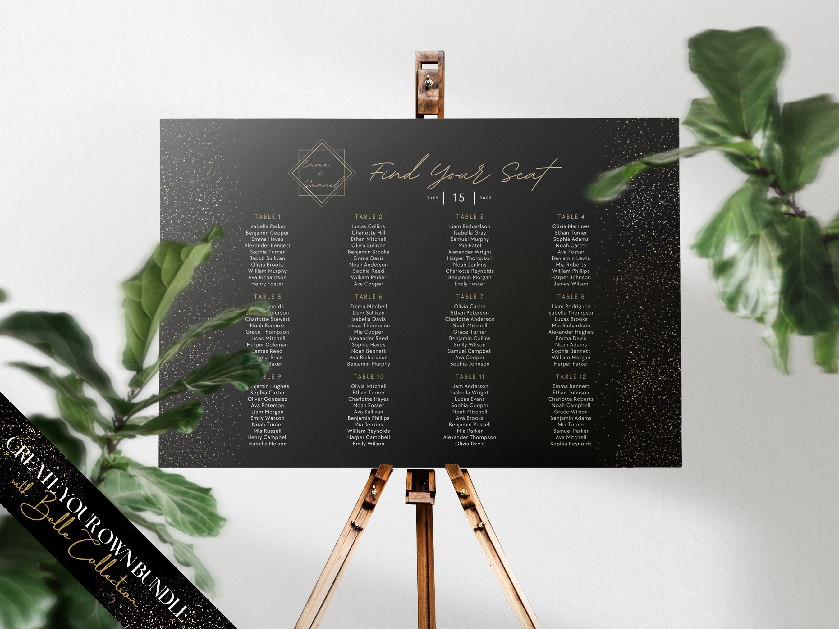 BELLE Printable Seating Chart Poster Template, Black and Gold ...