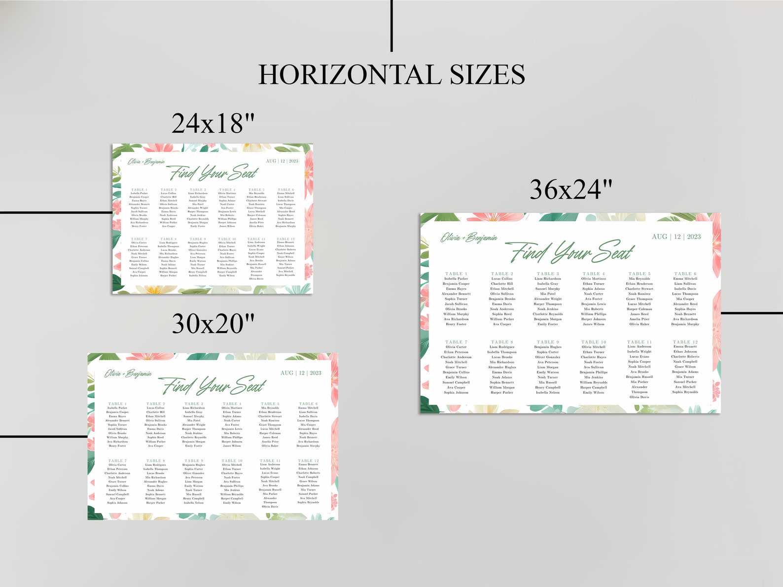 ELLA Printable Seating Chart Poster Template, Pink Summer Flowers ...