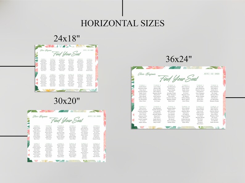 ELLA Printable Seating Chart Poster Template, Pink Summer Flowers ...