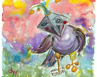 Whimsical Raven/Crow painting named - Foley The Plunderer -- Giclee print of original watercolor painting