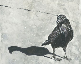 Raven/Crow named - Eldred Old Counsel -- Giclee print of original watercolor painting