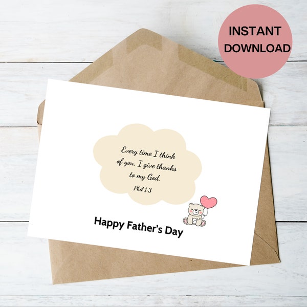 Printable Fathers Day Card| Christian Fathers Day Card For Husband| Religious Fathers Day Card| Bible Verse| Fathers Day Card| Gift For Dad