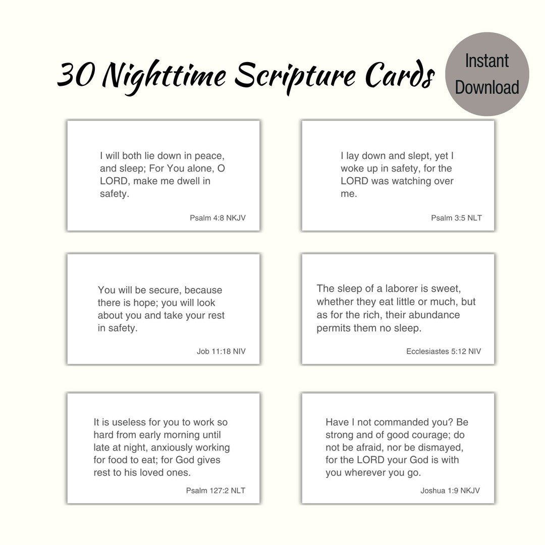 30 Printable Nighttime Bible Verse Cards Nighttime Scripture Cards