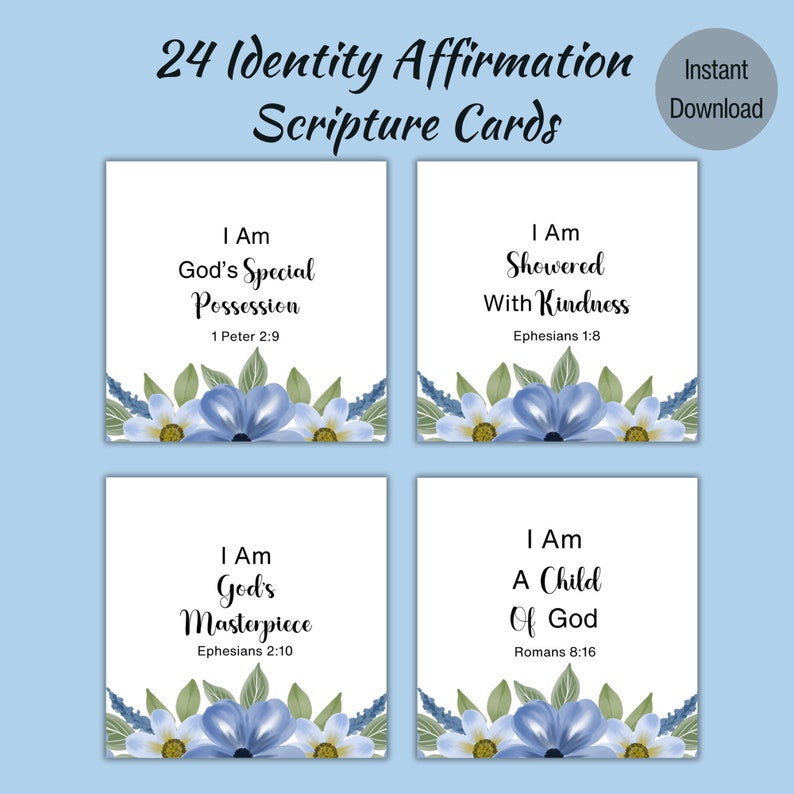 Identity In Christ Affirmation Cards Printable Scripture Cards I Am Affirmations Daily Affirmations Prayer Journal Self Care PDF File image 1