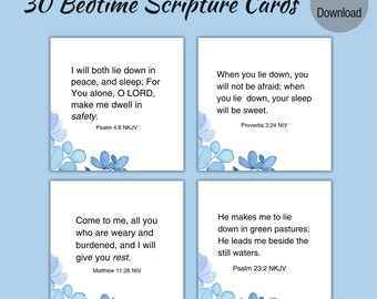 30 Printable Bedtime Scripture Cards | Nighttime Scripture Cards| Before Bed Bible Verses | Good Night Sleep Scripture Cards | Comfort Cards