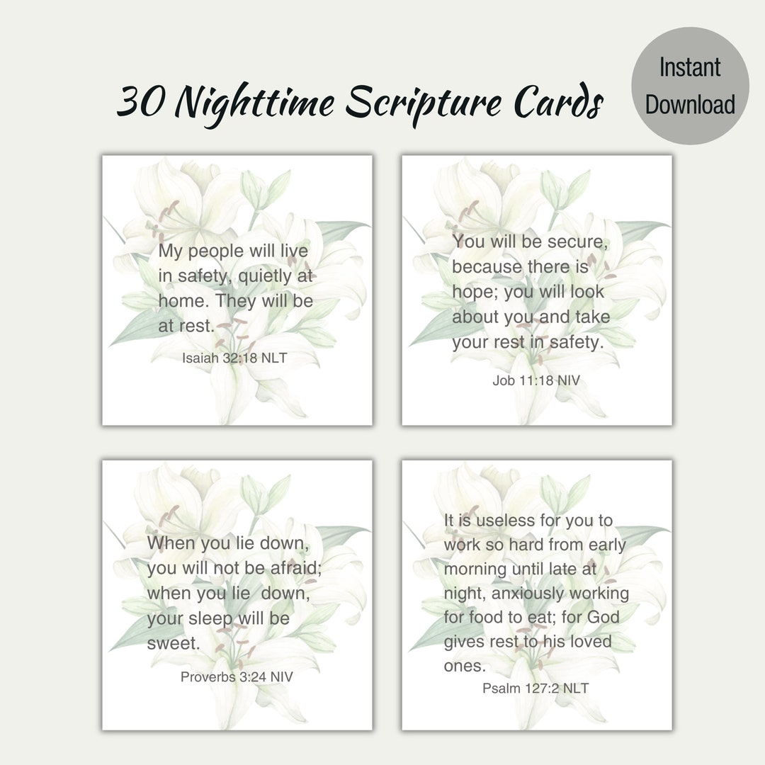 30 Nighttime Bible Verse Scripture Cards Printable PDF Instant Download