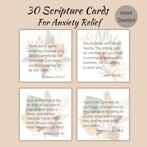 Tarjetas de versículos bíblicos imprimibles para aliviar la ansiedad / Tarjetas de Escritura para aliviar la ansiedad / Tarjetas de aliento / Autocuidado / Tarjetas de salud mental / PDF