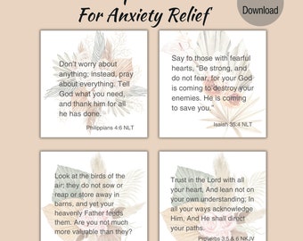 Printable Bible Verse Cards for Anxiety Relief |Anxiety Relief Scripture Cards | Encouragement Cards | Self Care | Mental Health Cards | PDF