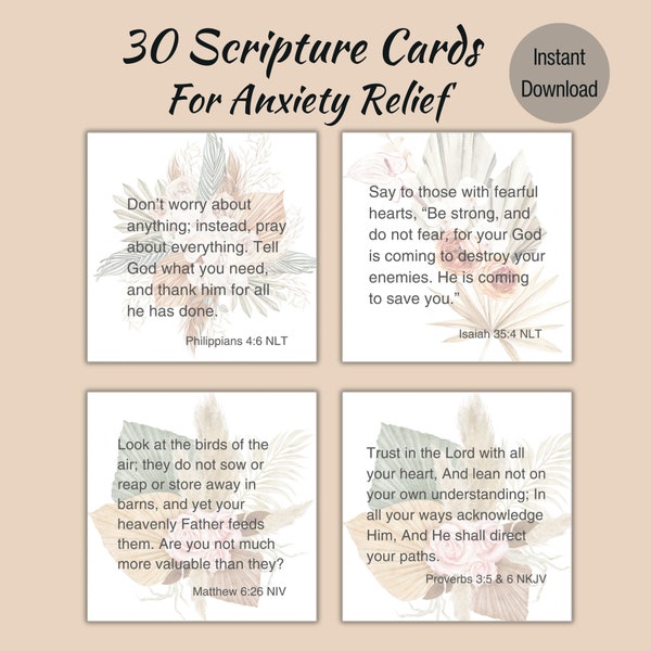 Printable Bible Verse Cards for Anxiety Relief |Anxiety Relief Scripture Cards | Encouragement Cards | Self Care | Mental Health Cards | PDF