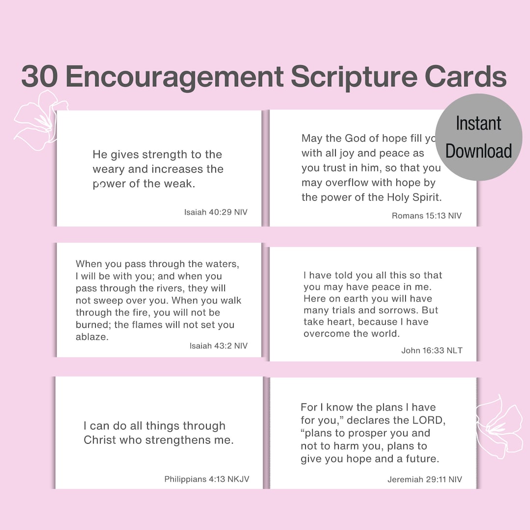 30 Encouragement Scripture Cards | Printable | Minimalist Bible Verse ...
