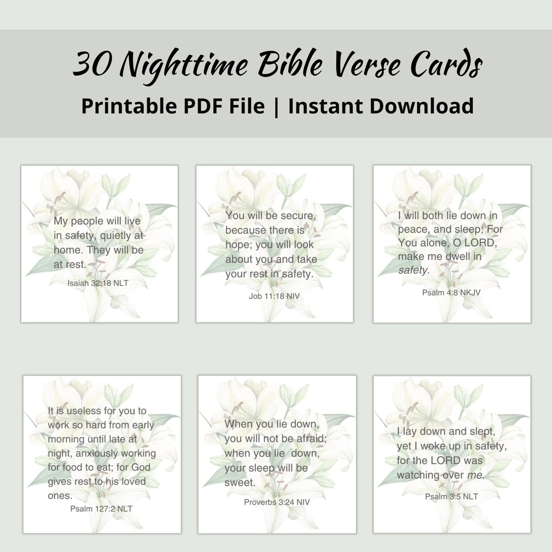 30 Nighttime Bible Verse Scripture Cards Printable PDF Etsy UK