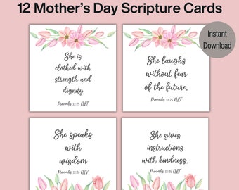 Tarjetas imprimibles con versículos bíblicos para el Día de la Madre: Recuerdo floral (Descarga digital)