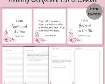 Printable Healing Scripture Cards Bundle | Healing Affirmation Cards | Prayer Journal | Mental Health | Encouragement Card | Comfort Cards