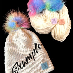 Merino Wool Hat DIY Kit – Bulky Yarn, Faux Fur Pom-Poms
