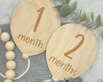 Wooden Monthly Milestones | Balloon Baby Milestones | Engraved Monthly Milestones | Baby Milestone Cards | Gender Neutral Baby Gift