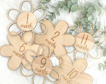 Daisy Monthly Milestones  | Monthly Milestone Marker | Engraved Monthly Milestones | Baby Milestone Cards | Boho Milestones