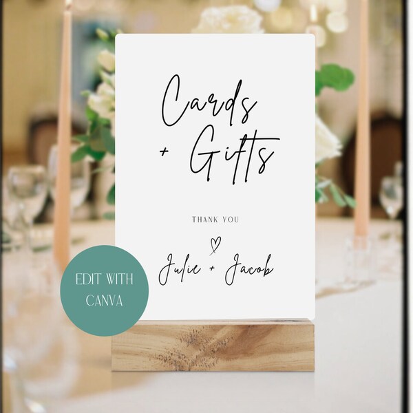 Modern Cards and Gifts Wedding Sign Template | INSTANT DOWNLOAD | Tabletop Cards & Gifts Sign | Bridal Shower Sign | Canva | FRW027