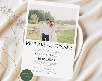 Photo Rehearsal Dinner template | INSTANT DOWNLOAD | Digital Invitation | Minimalist Wedding | Editable with Canva | Printable | FRW009