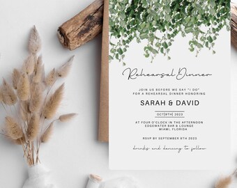 Greenery Wedding Rehearsal Dinner Invitation template | INSTANT DOWNLOAD | Digital Invitation | Editable with Canva | Printable | FRW014