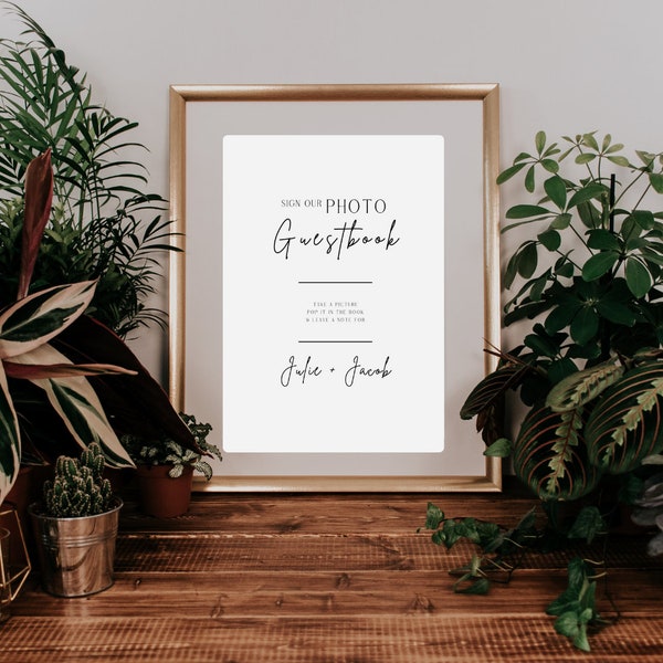 Photo Guestbook Sign Template | INSTANT DOWNLOAD | Modern | Minimalist Editable Tabletop Sign | Edit with Canva | Printable | FRW027