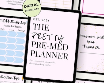 The Pretty Pre-Med Planner | Digital Pre-Med Planner | MCAT, Application, Medical School Interview Trackers | Pre-Med Motivational Planner