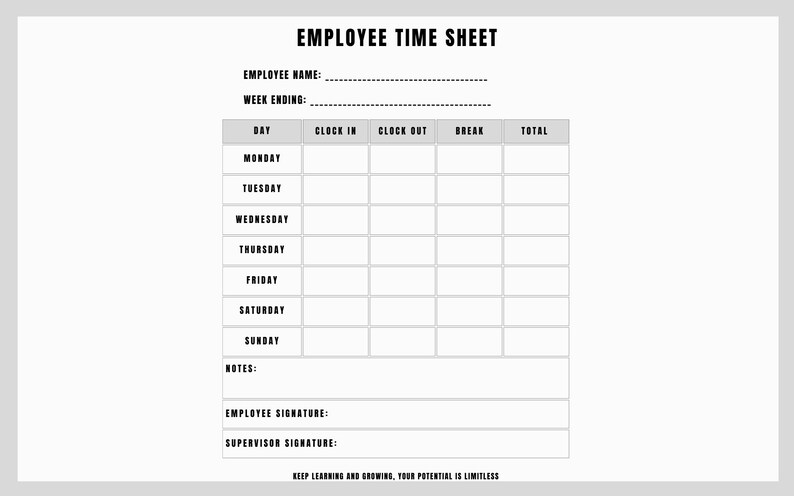 Printable Time Card Pdfemployee Time Sheetwork Schedule - Etsy