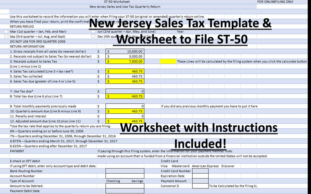 New Jersey Sales Tax Template & Worksheet to File ST50 Etsy