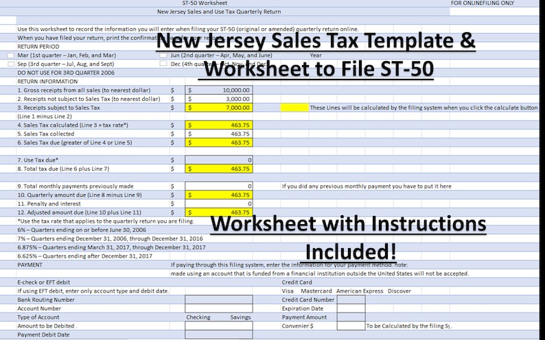 New Jersey Sales Tax On Jewelry New Jersey Sales Tax Template & Worksheet to File ST-50 - Etsy