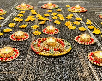 Diwali Diya | Rangoli Diya | 6er Set Diwali Teelichthalter | Diwali Lampe