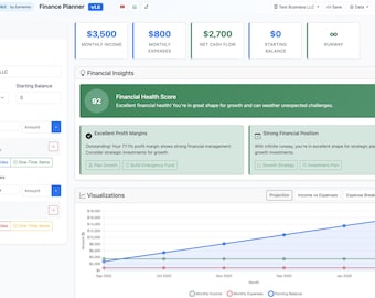 Interactive Finance Planner |  Advanced Forecast Tool for Small Business, Freelancers & Side Hustles (V1)