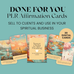Tarjetas de afirmación de curación del niño interior PLR, plantilla Canva hecha para usted para emprendedores espirituales, entrenadores, curanderos, baraja de cartas imprimible