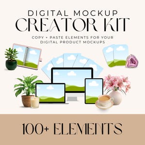 Digital Mockup Creator Kit | Desk Scene Creator for Coaches, Healers, Creators | Elements for Canva, Etsy & Course Mockups | 100+ Elements