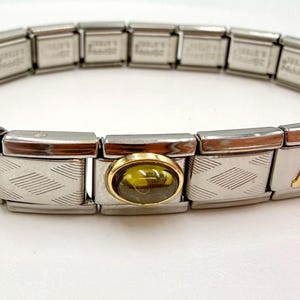 Vintage Style Zoppini Stainless Steel Italian Charm Bracelet, 40 A Cat Yellow Cabochon