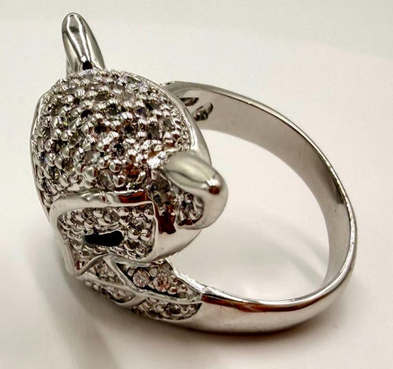 Silver Tone Fox Wrap Statement Ring Size 10.5 Pav… - image 5
