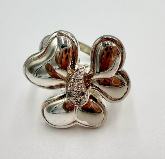 Sterling Silver 925 Flower Statement Ring Size 8.… - image 1