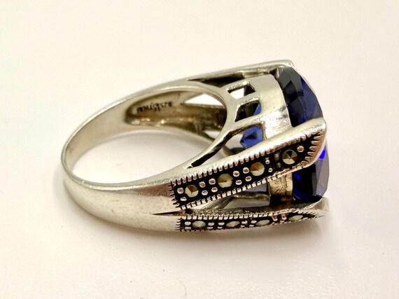 Large Blue Stone Statement Ring | 925 Sterling Si… - image 2