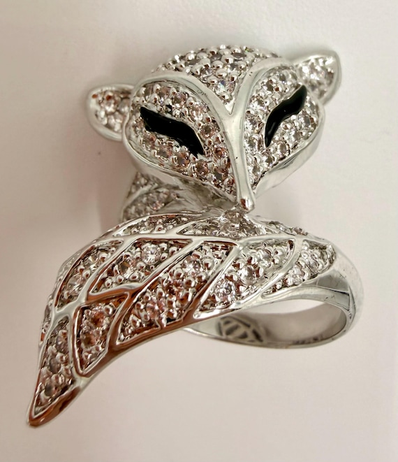 Silver Tone Fox Wrap Statement Ring Size 10.5 Pav… - image 1