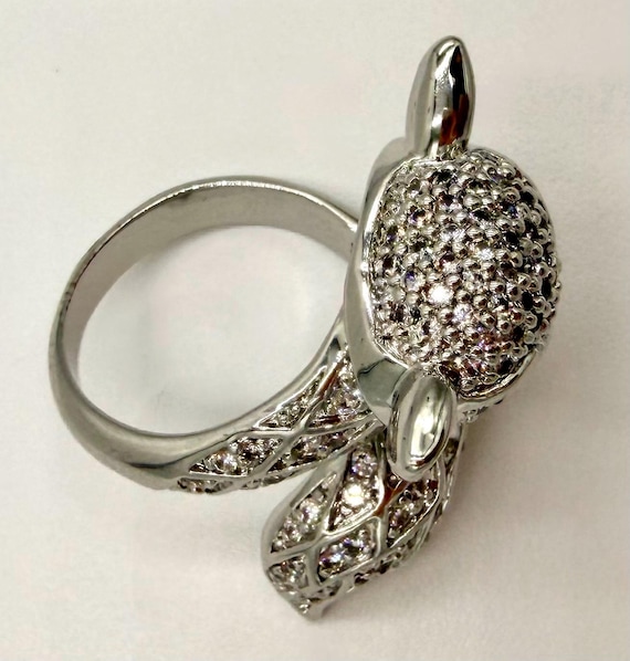 Silver Tone Fox Wrap Statement Ring Size 10.5 Pav… - image 2
